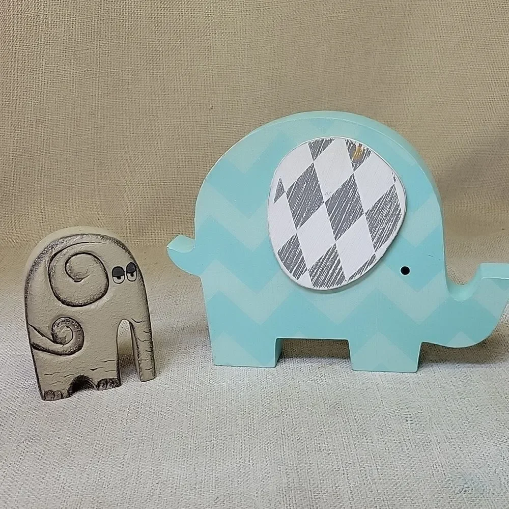 Elephant Themed Home Accent Set 2 Trinket Boxes Decor,‎ Frame, Wood Elephants